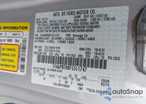 2015 Ford Mustang Ecoboost z USA, uszkodzony, nr VIN 1FA6P8TH8F5311747